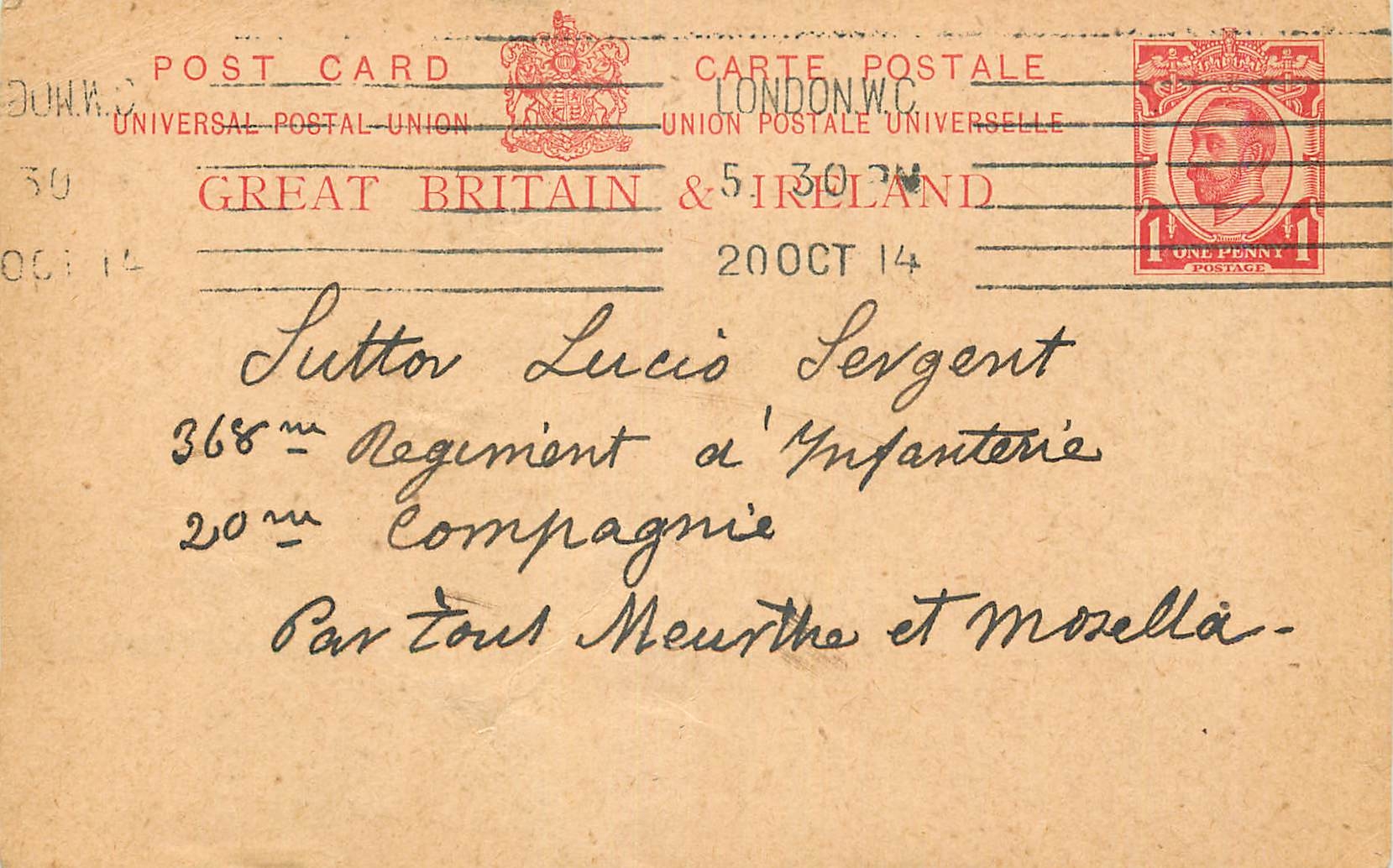 Entier Postal 1914 Sergent pour Meurthe et Moselle Militaria