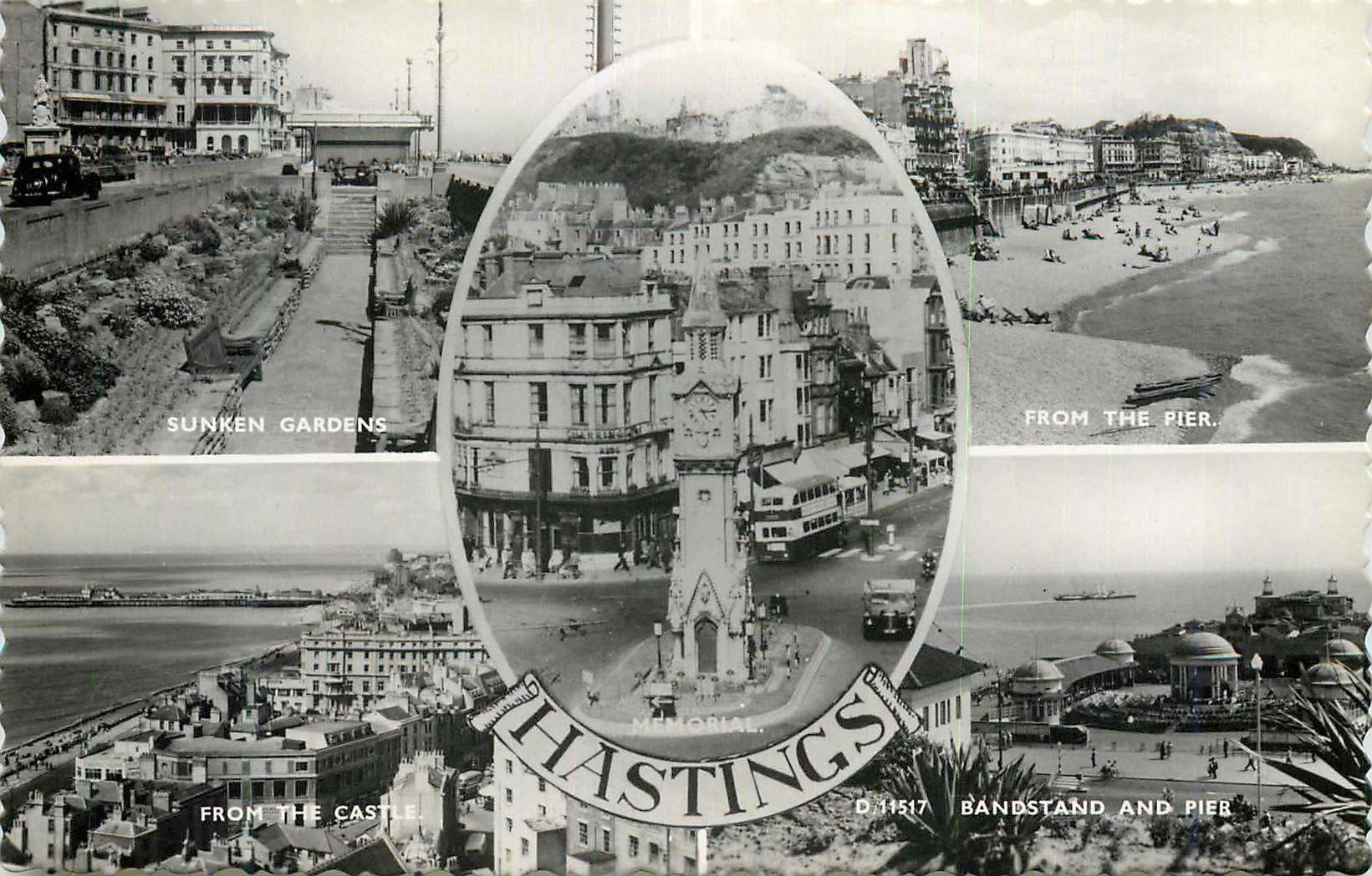 CPM Sunken Gardens From the Pier From the Castle Bandstand and Pier Memorial Hastings 