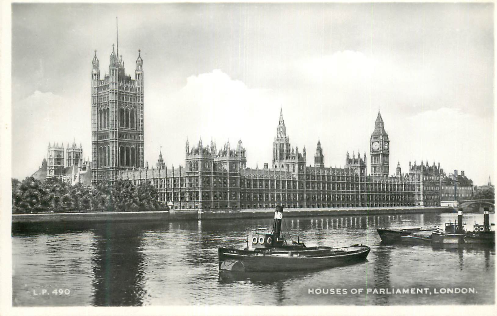 Häuser des Parlaments, London — Ansicht des Flusses mit Booten — Lansdowne Publishing Co. Ltd. n° L.P. 490