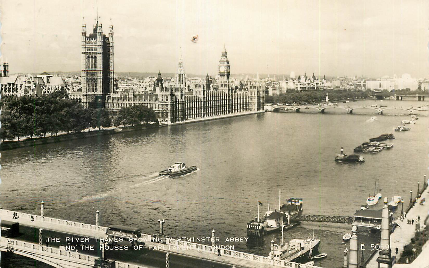 CPM The River Thames shown and Westminster ABbey and the Houses of Parliament London 