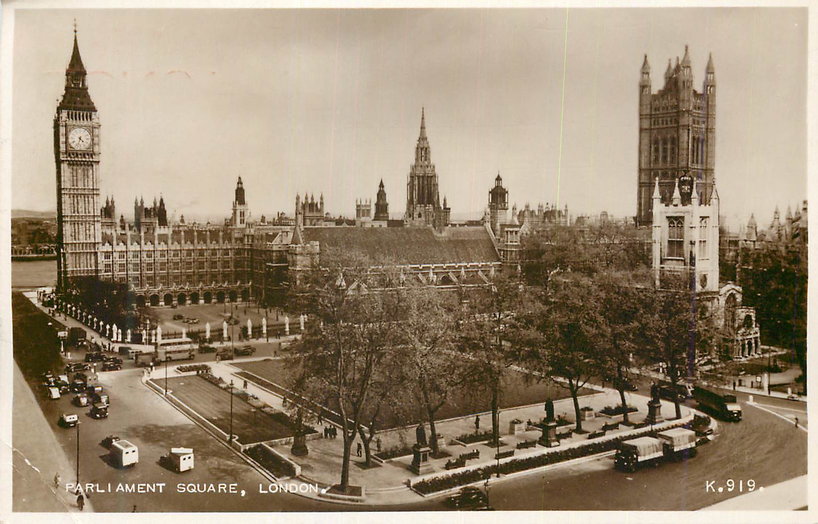Parlement Square, Londres — vue des Houses of Parliament et de la tour Big Ben — Valentine's Ltd. n° K.919 - Recto