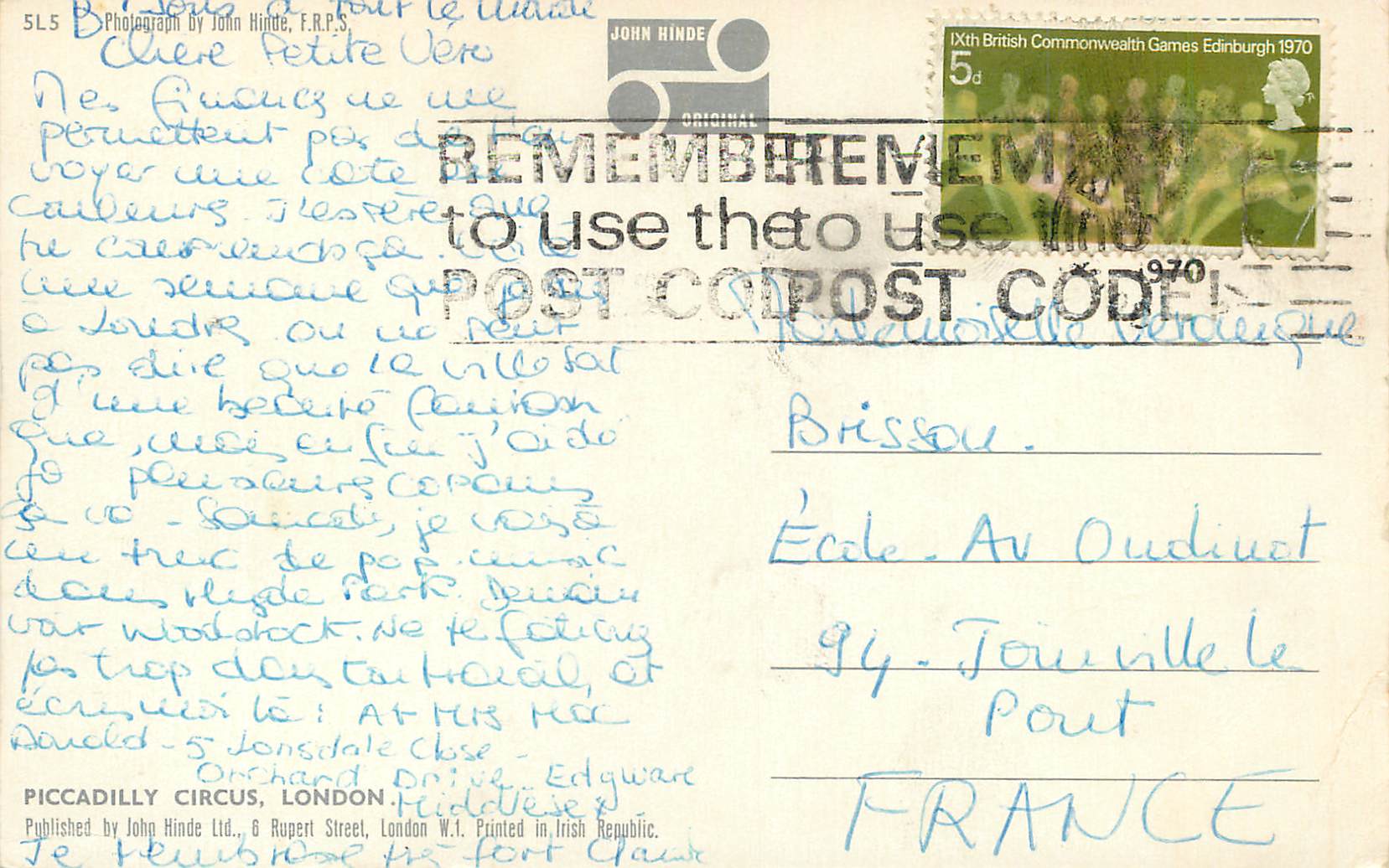 CPM Piccadilly Circus London Autobus BP British Petroleul Wrigles — Rückseite