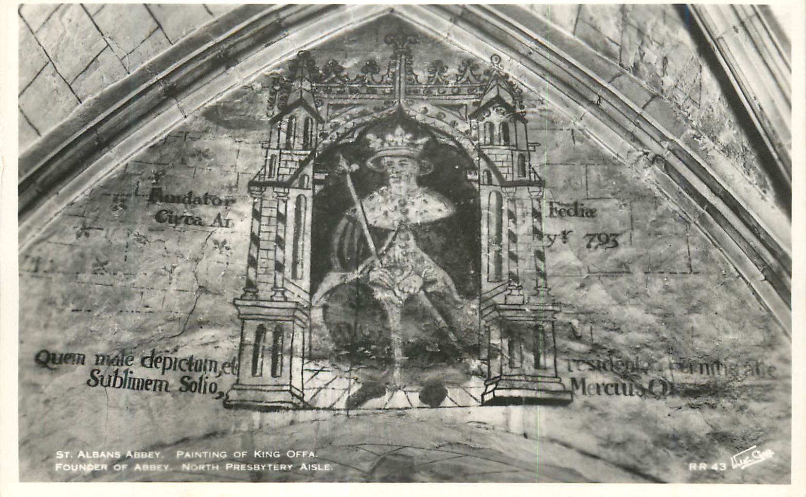 CPM St Albans Abbey Painting of King Ofra Founder of Abbey North presbytery aisle 
