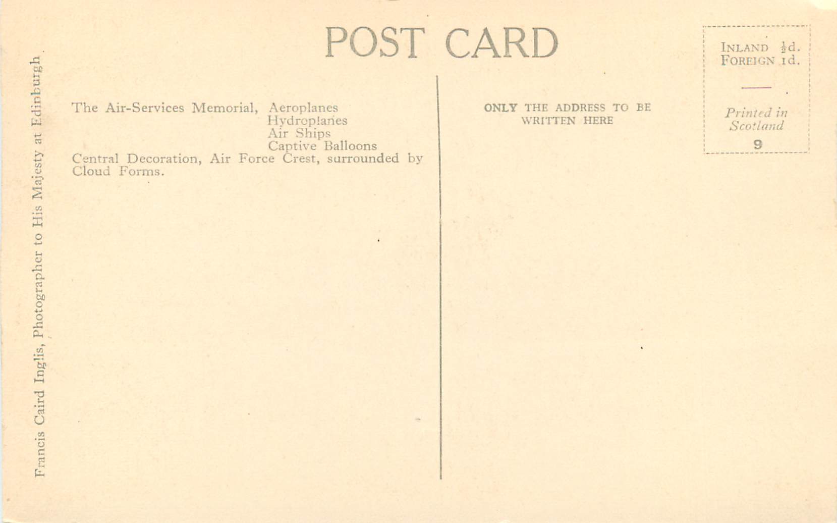 CPM Scottish National War Memorial Air Services Memorial Militaria — Rückseite