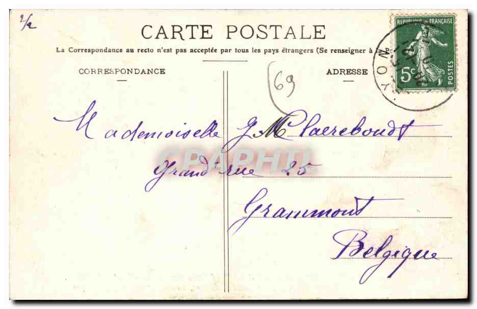 LYON — La Martinière des filles (École professionnelle et ménagère) — inaugurée le 18 mai 1907 — éditeur anonyme, n° 5308 — Verso