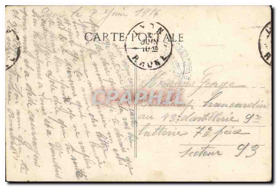 Une pensée de Lyon — carte postale illustrée avec six vues de la ville — éditeur non visible — Verso