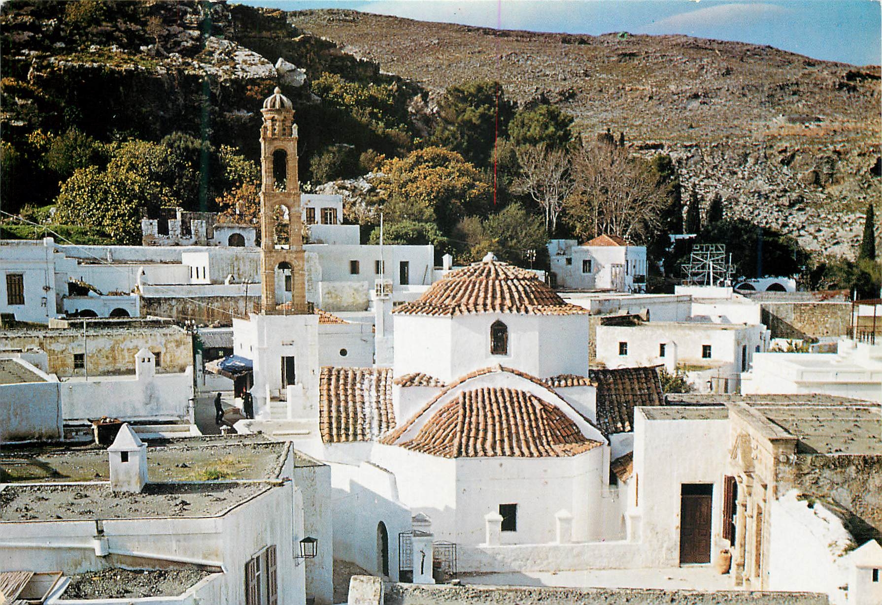 CPM Lindos Partie de Lindos de nos Jours avec l'Eglise de la Sainte Vierge de Lindos (1489 90)