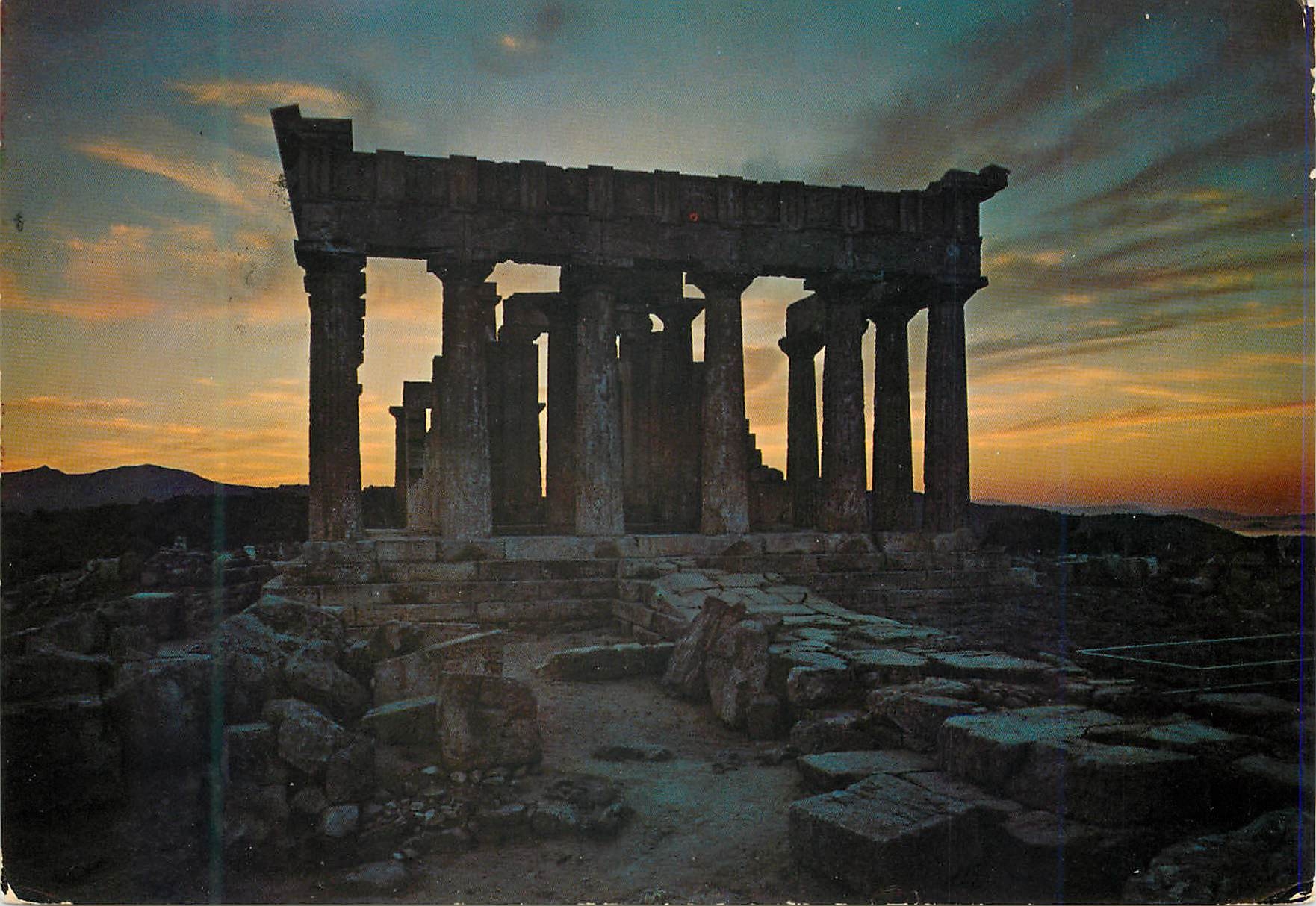 CPM Aegine le Coucher du Soleil vue du Temple d'Aphea
