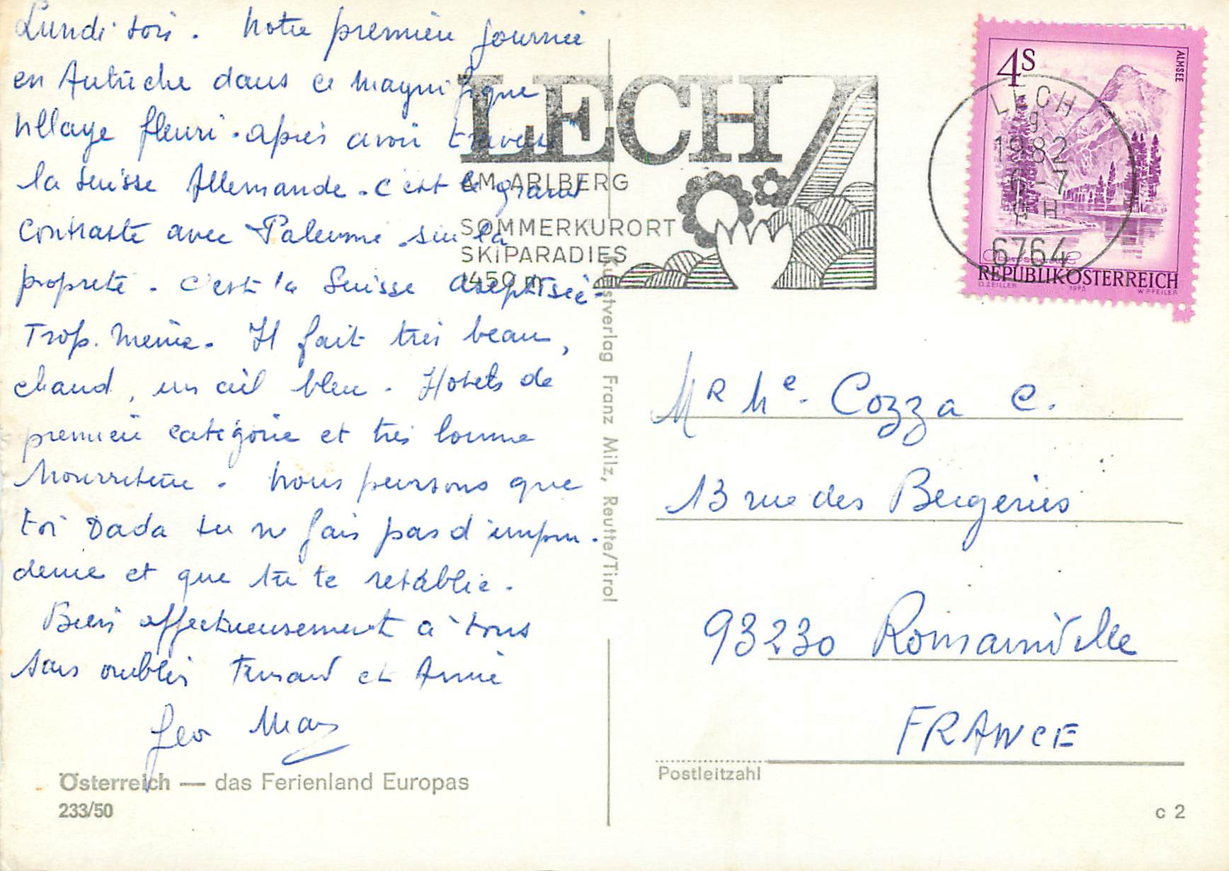 CPM Souvenir Lech am Arlberg 1450 1730m Osterreich das Ferienland Europas — Rückseite