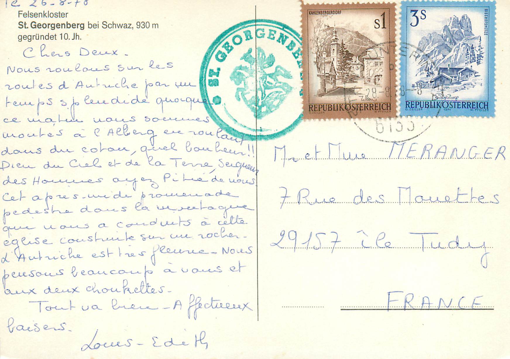 CPM St Georgenberg bei Schwaz 980m Felsenkloster  — Rückseite