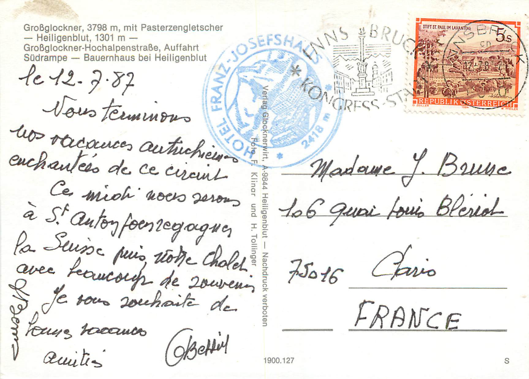 CPM Grobglockner 3798m Heiligenblut 1301m — Rückseite