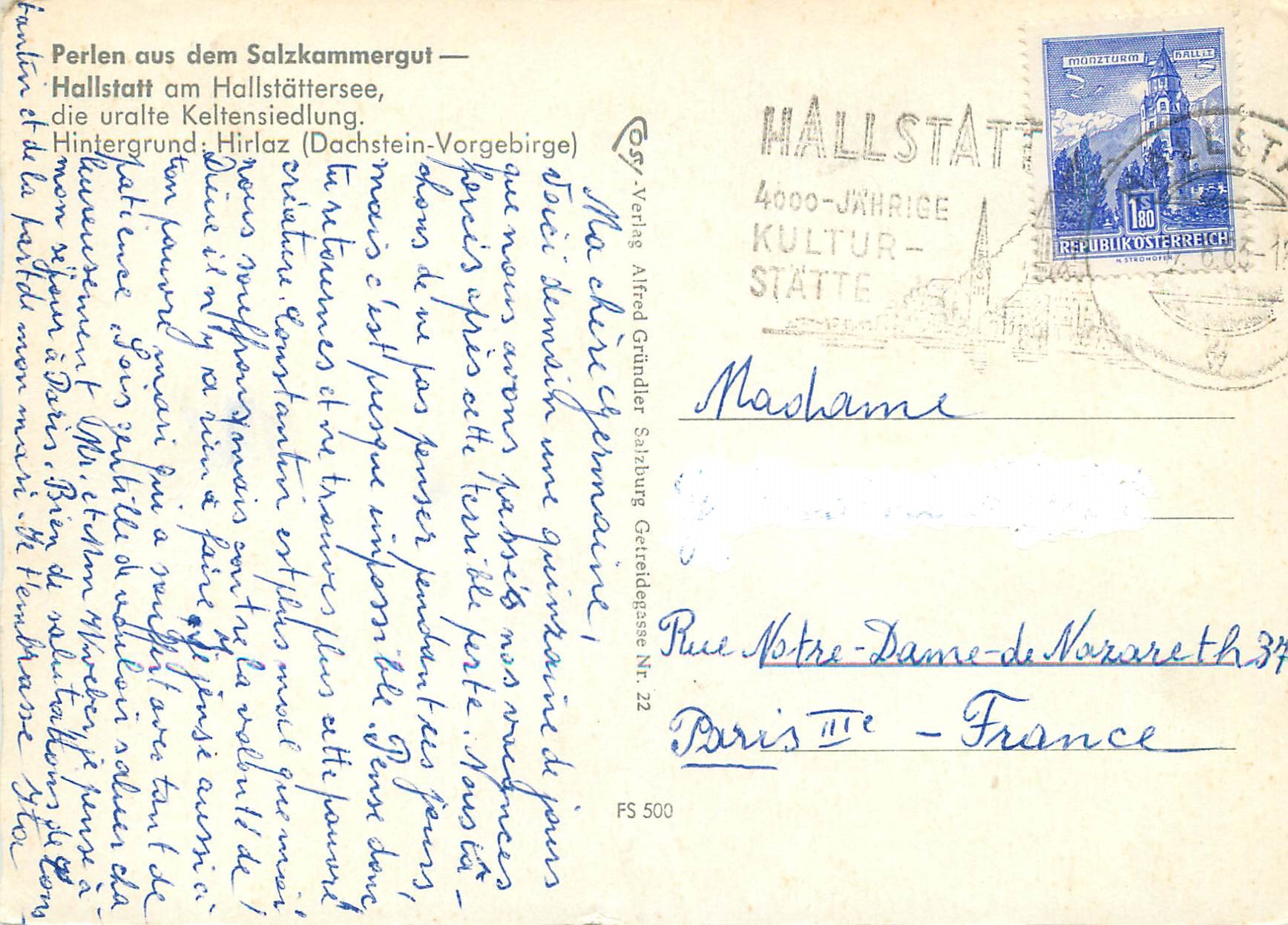 CPM Perlen aus dem Salzkammergut Hallstatt Hintergrund Hirlaz — Rückseite
