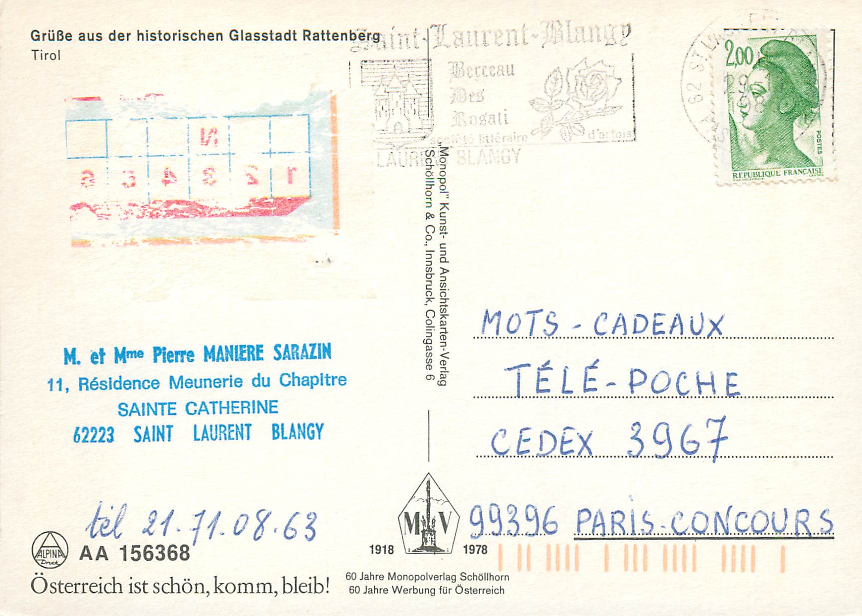 CPM Historischen Glasstadt Rattenberg Tirol — Back