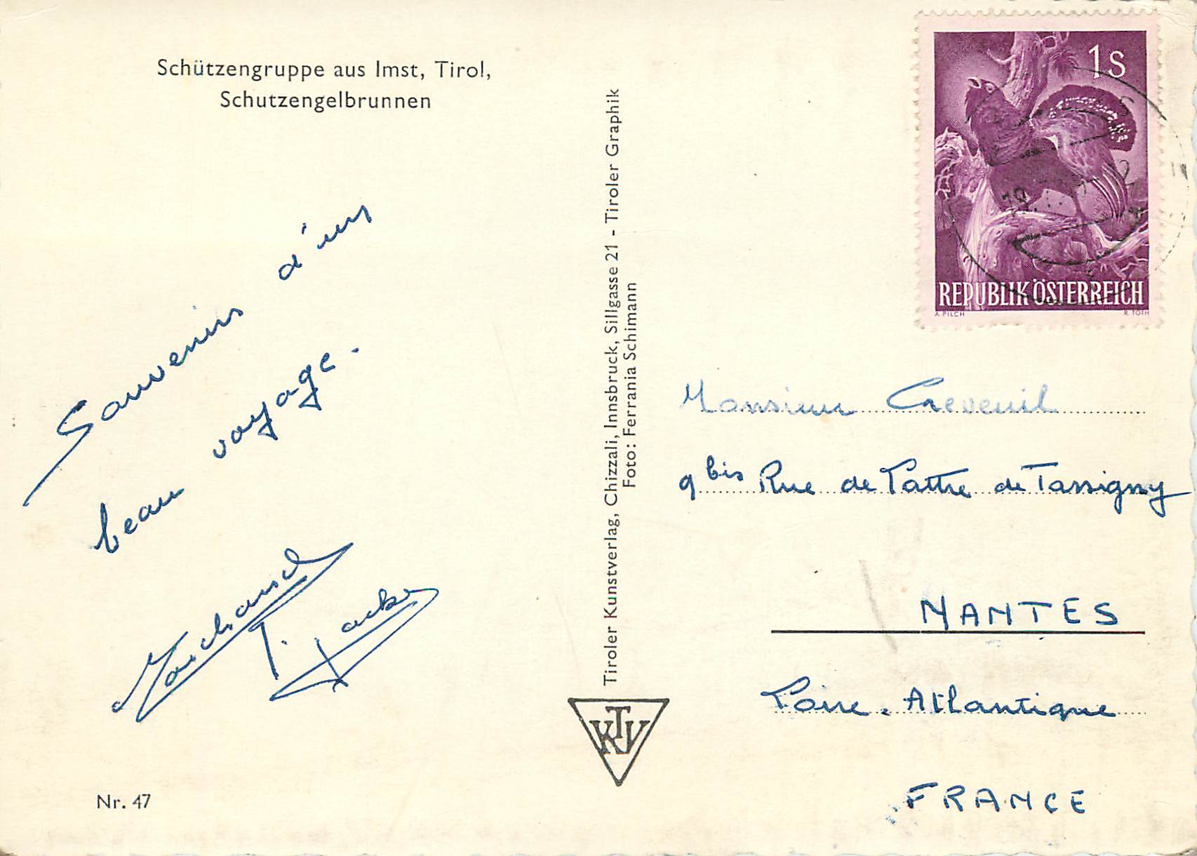 CPM Schutzengruppe aus Imst Tirol Schutzengelbrunnen Folklore — Rückseite