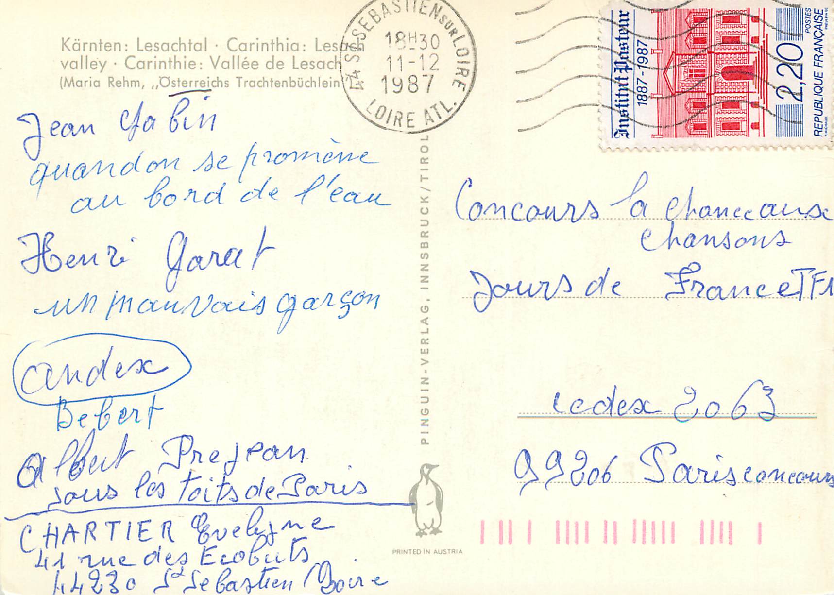 CPM Valley Carinthie Vallee de Lesach (Maria Rehm) Folklore — Rückseite