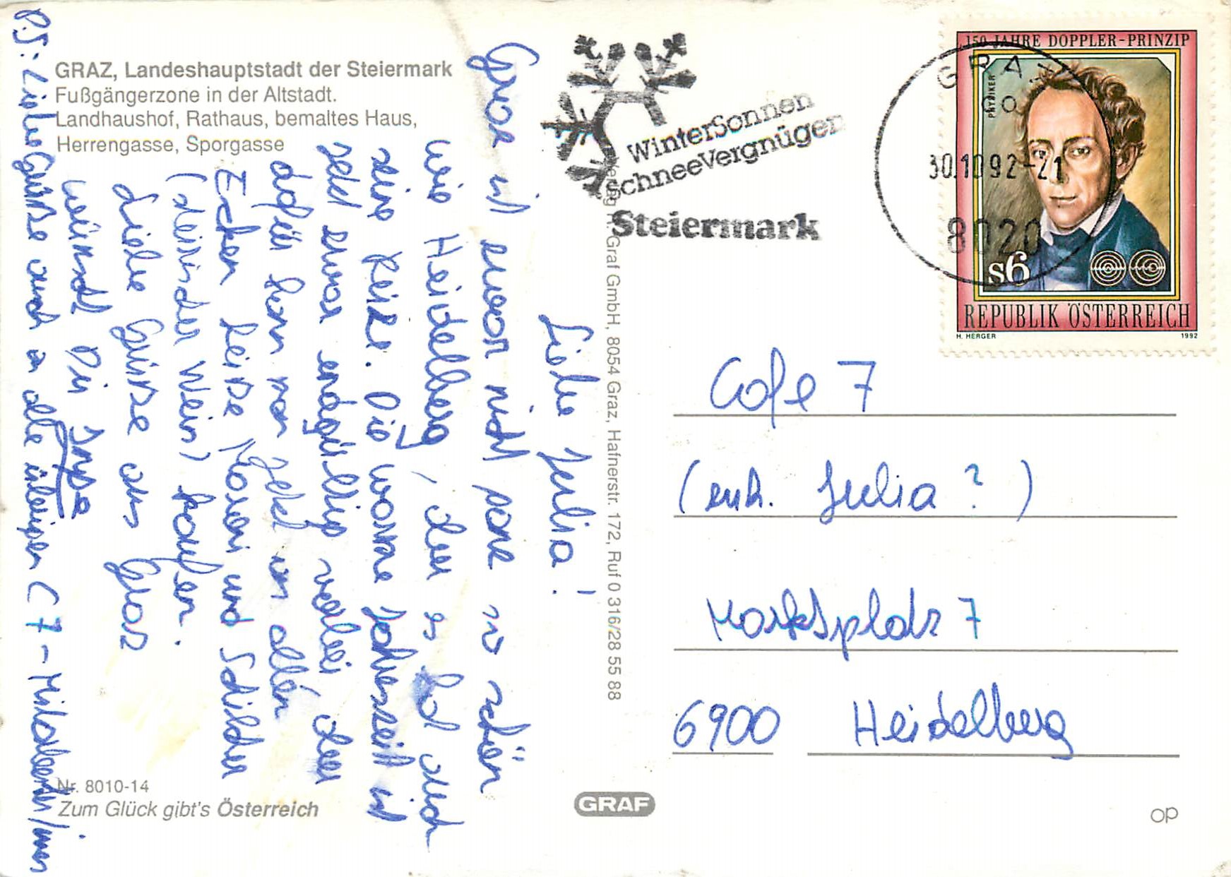 CPM Gruss aus Graz Landeshauptstadt der Steirmark — Rückseite