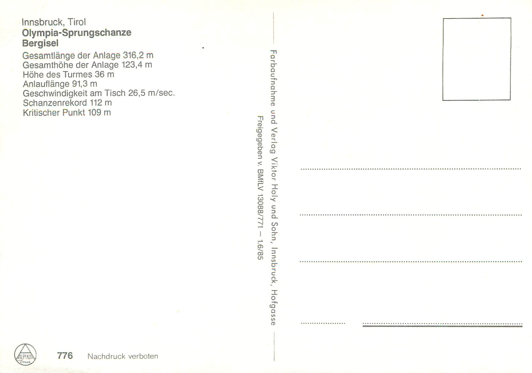 CPM Olympia Sprungschanze Bergisel Innsbruck Tirol — Rückseite