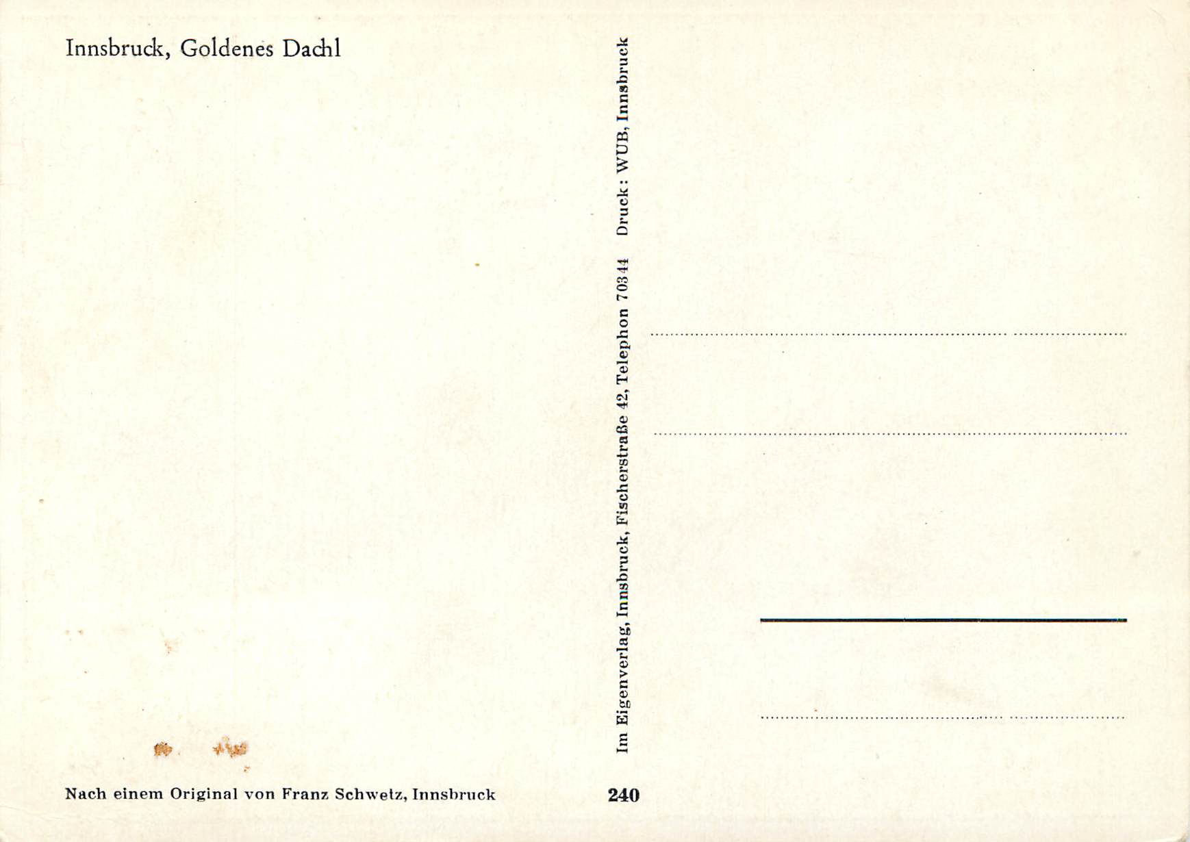 CPM Innsbruck Goldenes Dachl — Rückseite