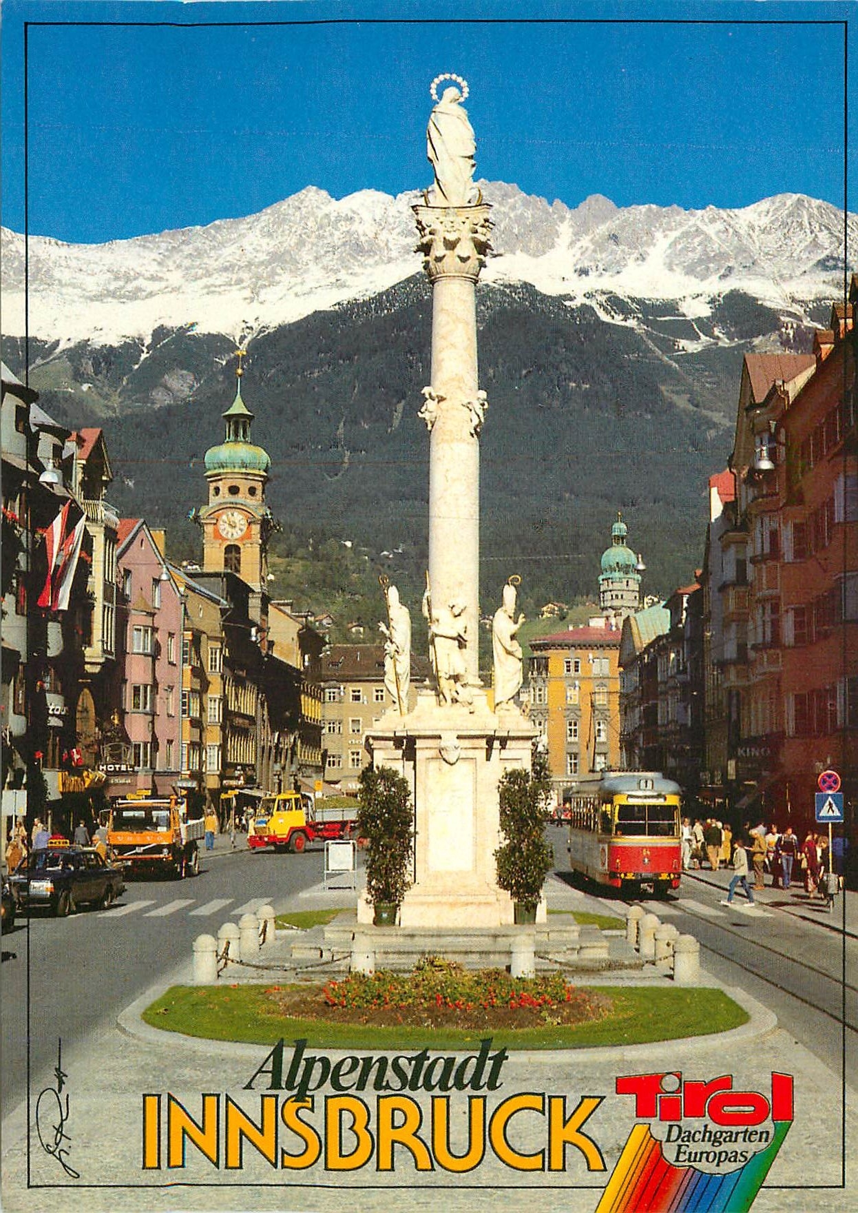 CPM Alpenstadt Innsbruck Maria Theresien Strasse avec La Colonne St Anne