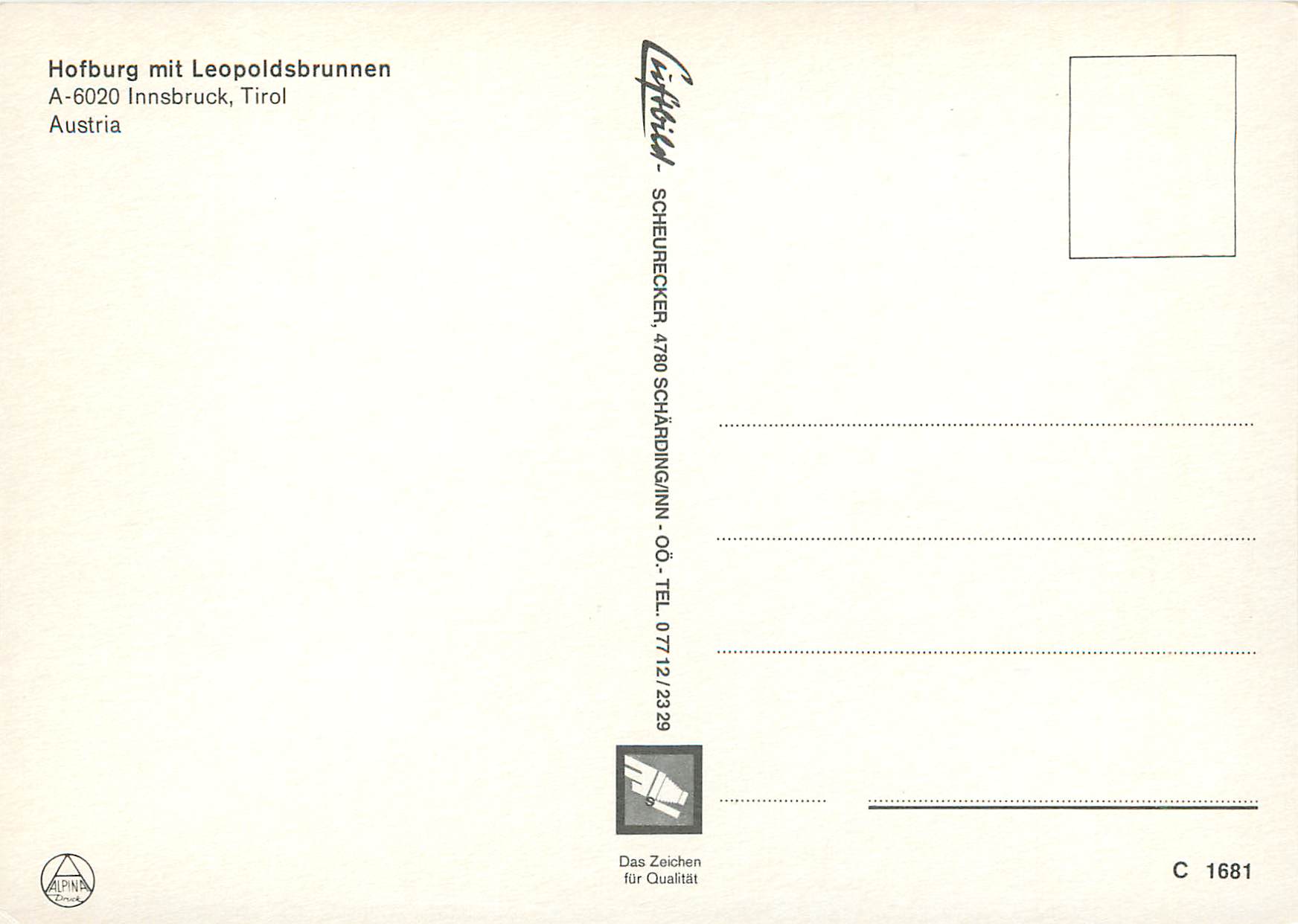 CPM Hofburg Mit Leopoldsbrunnen Innsbruck Tirol Austria — Rückseite