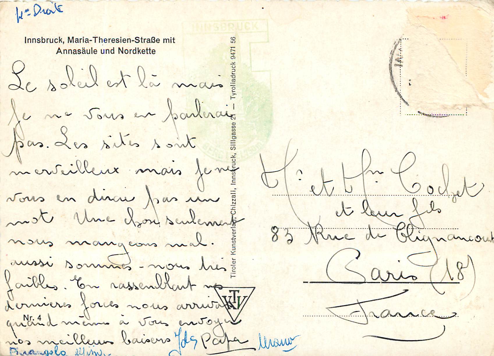 CPM Innsbruck Maria Theresien StraBe Annasaule Und Nordkette — Back