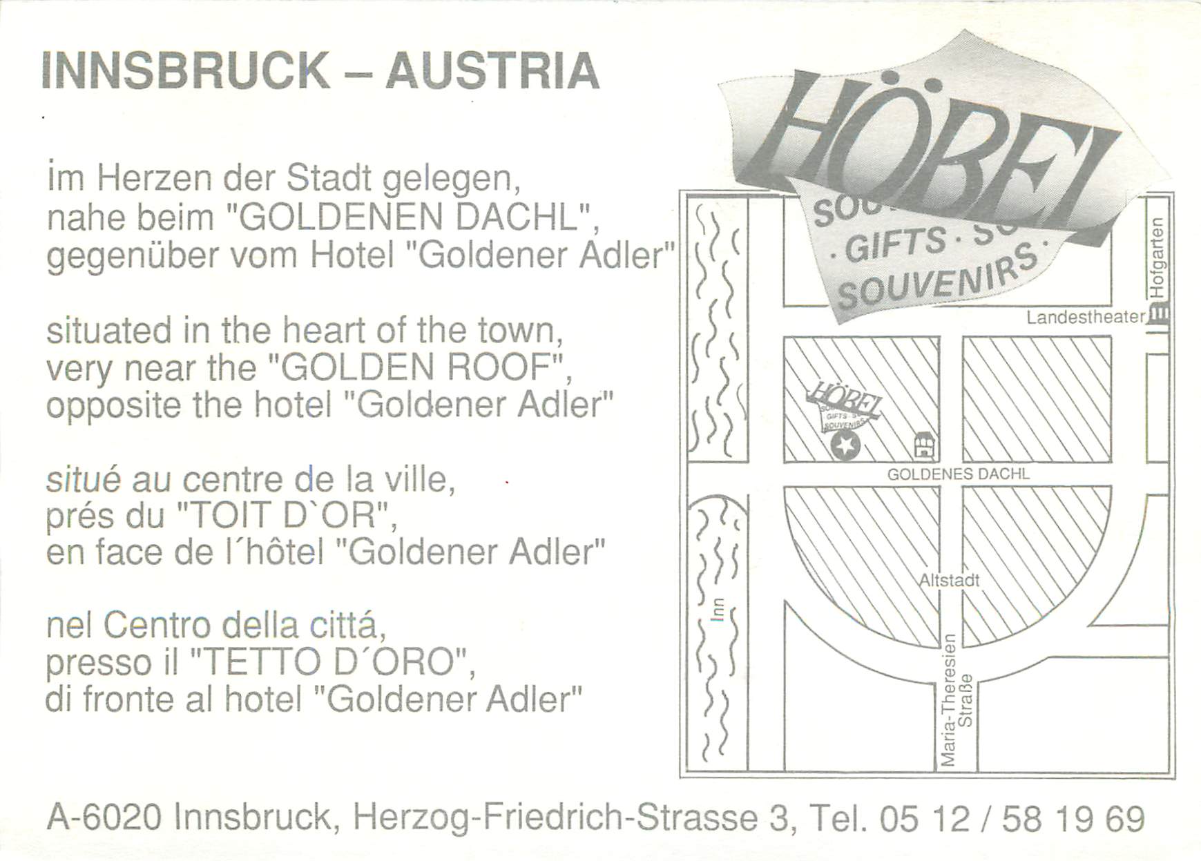 CPM Innsbruck Austria Situe au Centre de la Ville pres du Toit D'Or en face de l'Hotel Goldener Adler — Rückseite