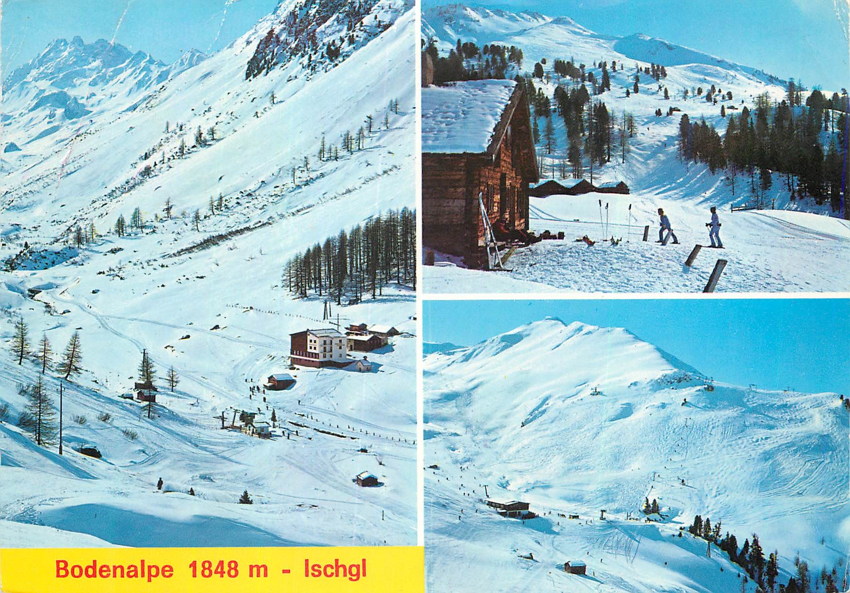 Bodenalpe 1848 m - Ischgl — vue panoramique et ski — éditeur R. Mathis, n° 2624