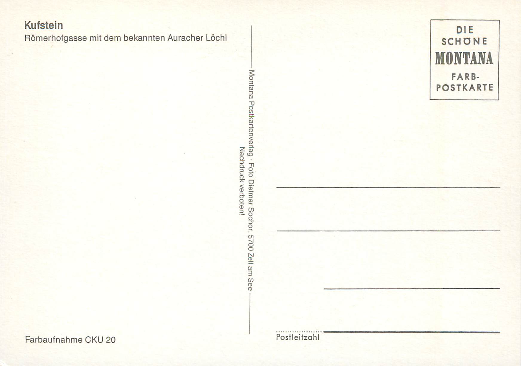 CPM Kufstein Romerhofgasse mit dem Bekannten Auracher Lochl — Verso