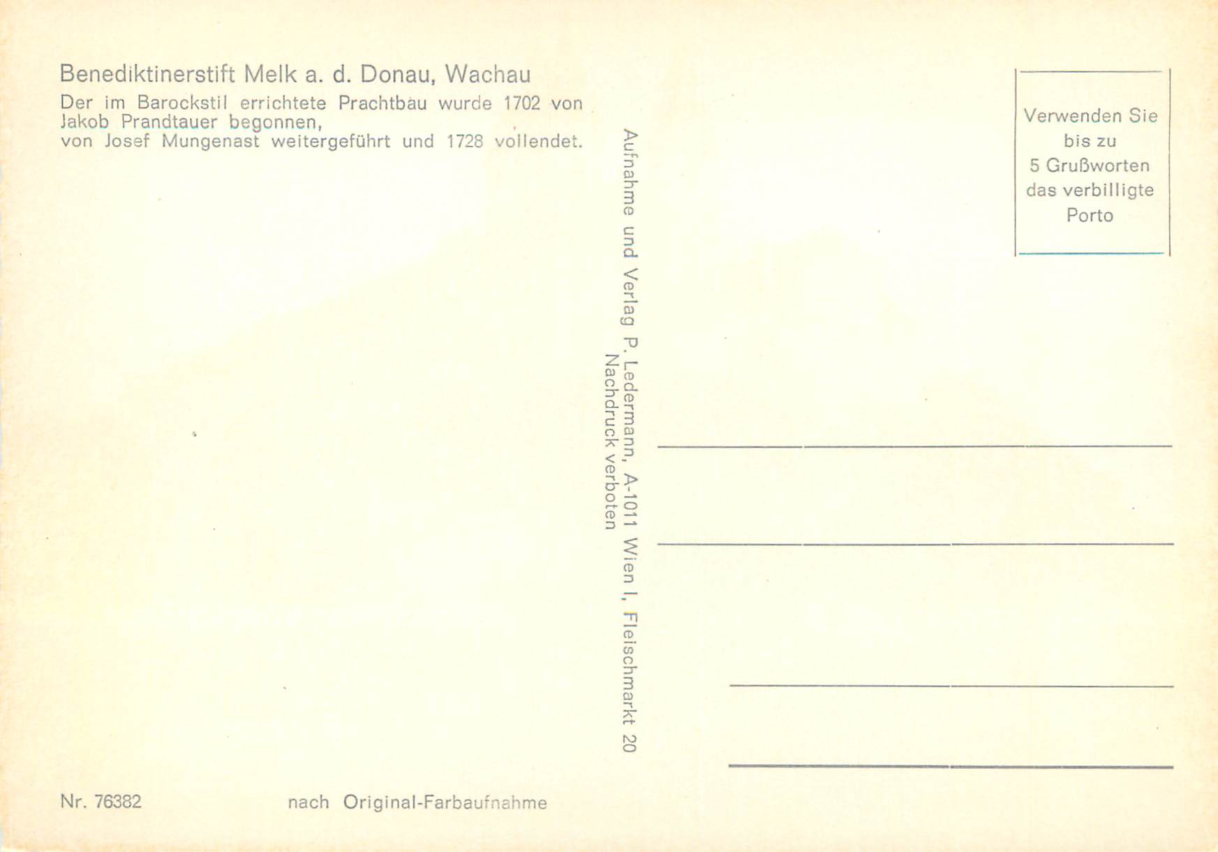 CPM Benediktinerstift Melk a d Donau Wachau — Rückseite