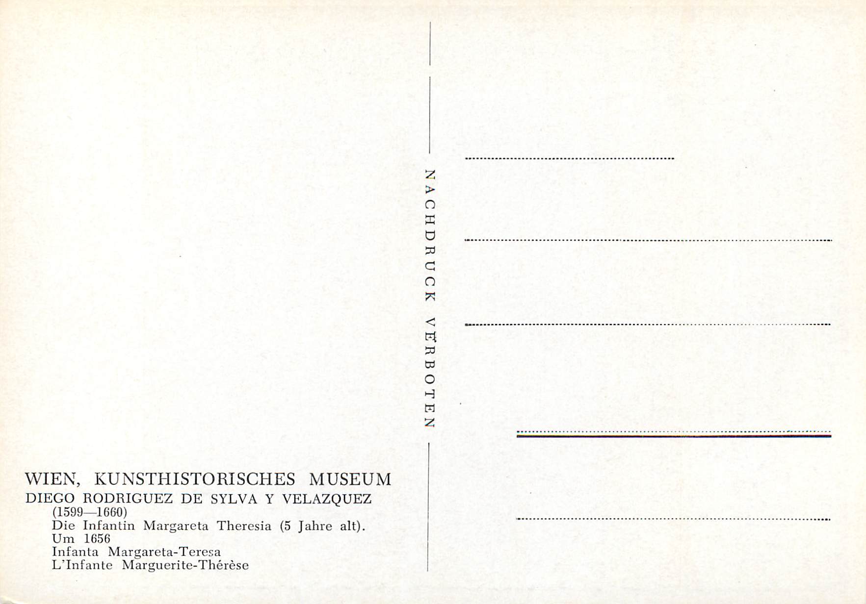 CPM Wien Kunsthistorisches Museum Diego Rodriguez de Sylva y Velazquez — Back