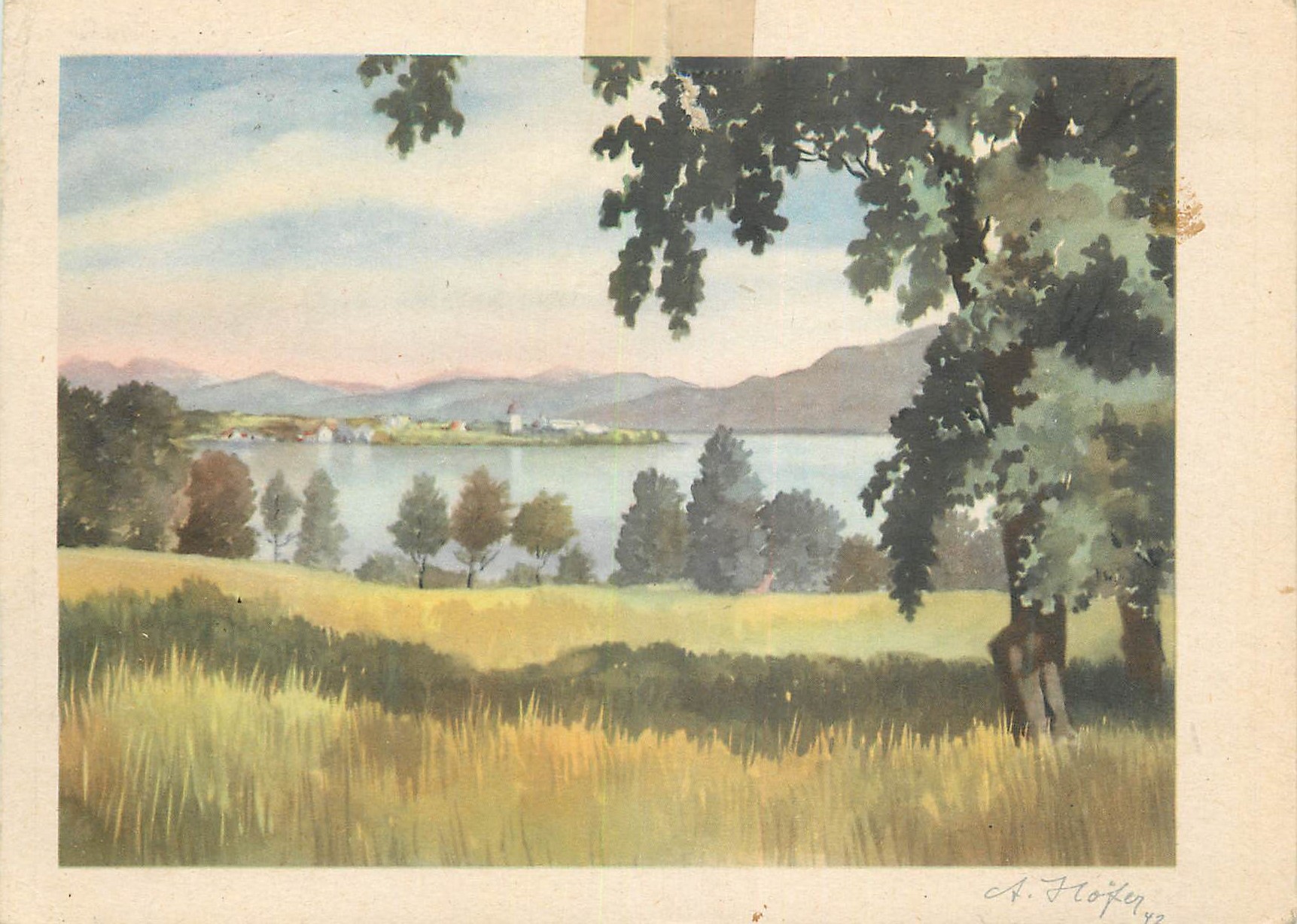 Lac et montagnes — vue peinte — A. Höfer 42