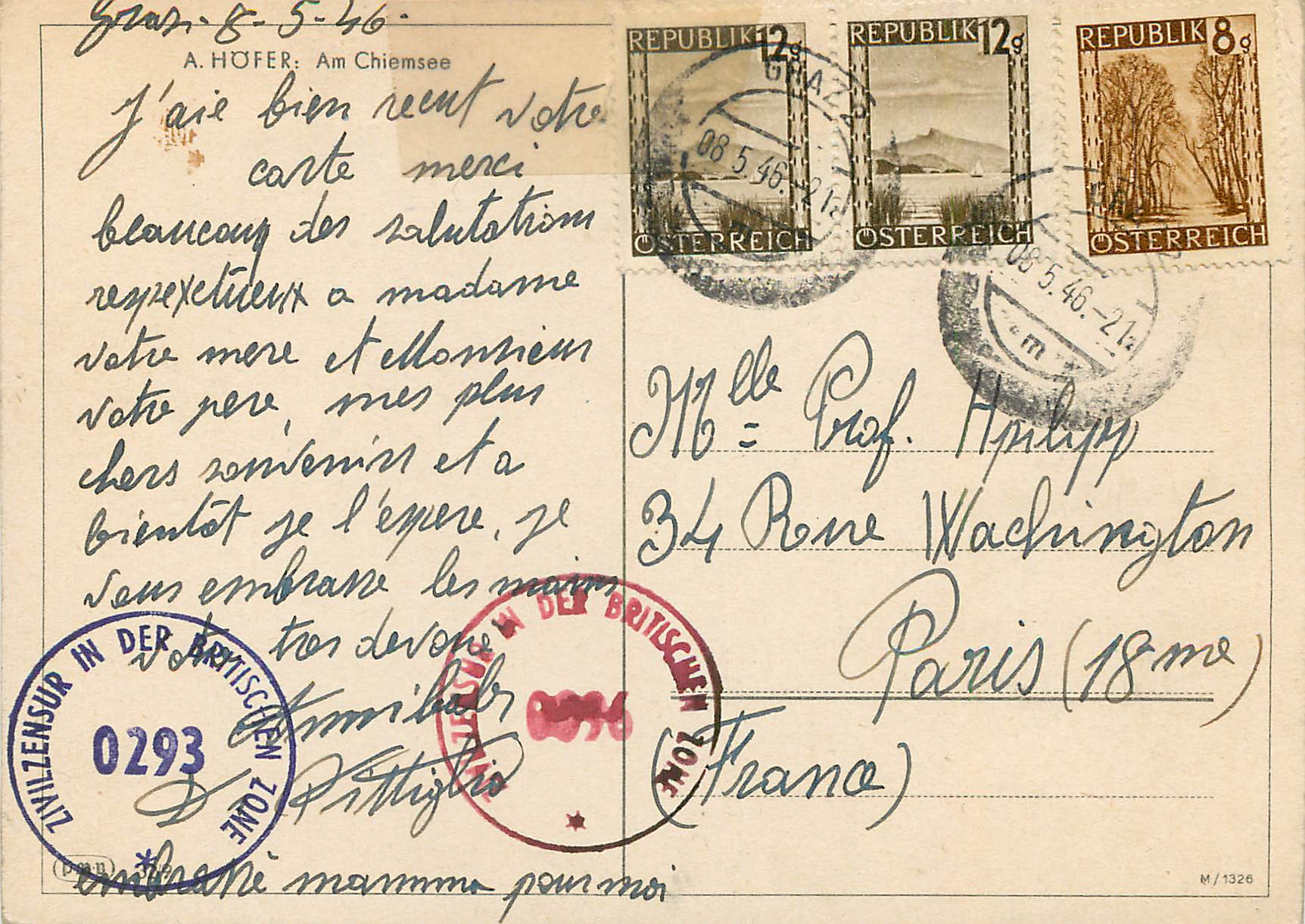 Lac et montagnes — vue peinte — A. Höfer 42 — Reverso