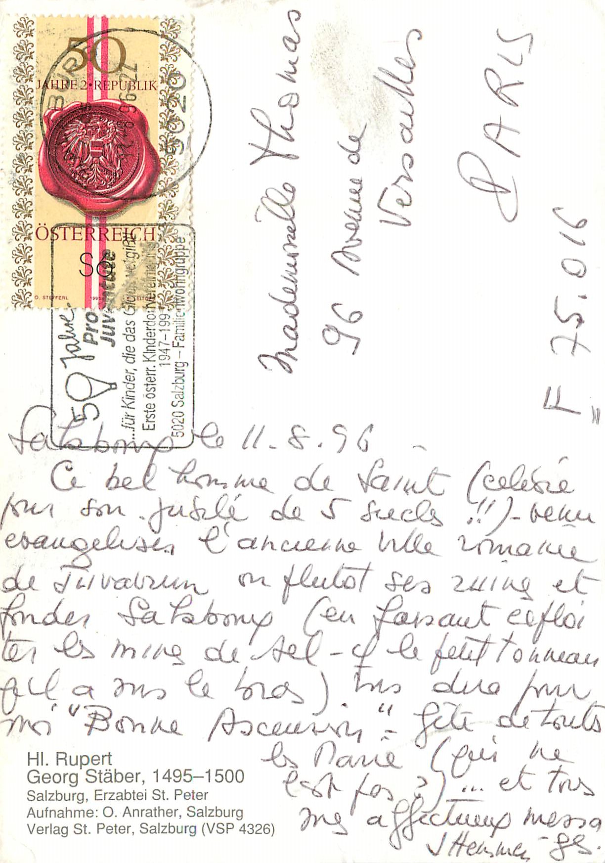 CPM Hi Rupert Georg Staber 1495 1500 Salzburg Erzabtei St Peter Aufnhme St Peter Salzburg — Rückseite