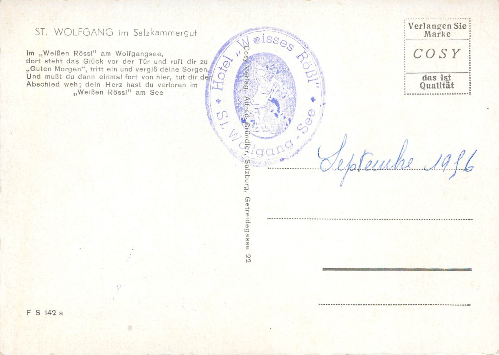 CPM St Wolfgang im Salzkammergut — Rückseite