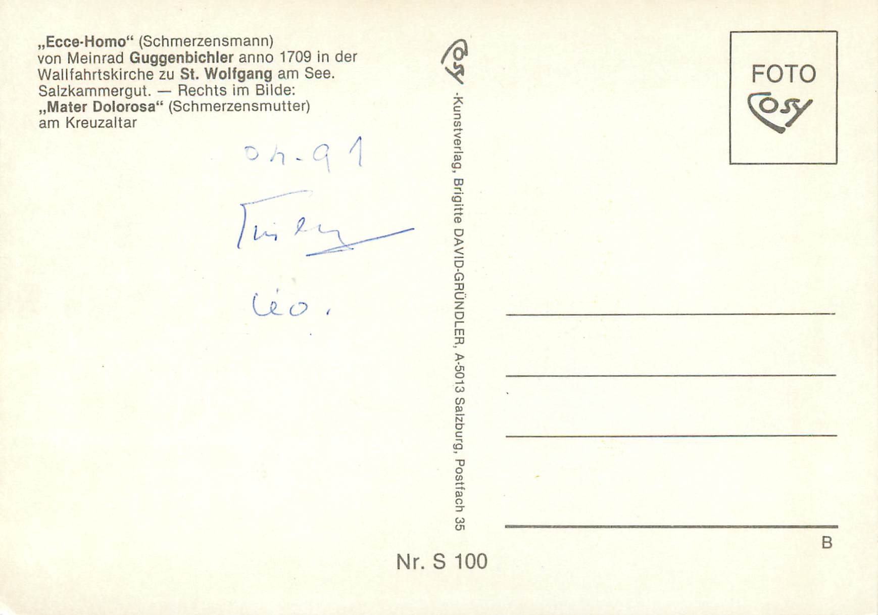CPM Ecce Homo (Schmerzensmann) Guggenbichler St Wolfgang Mater Dolorosa — Rückseite