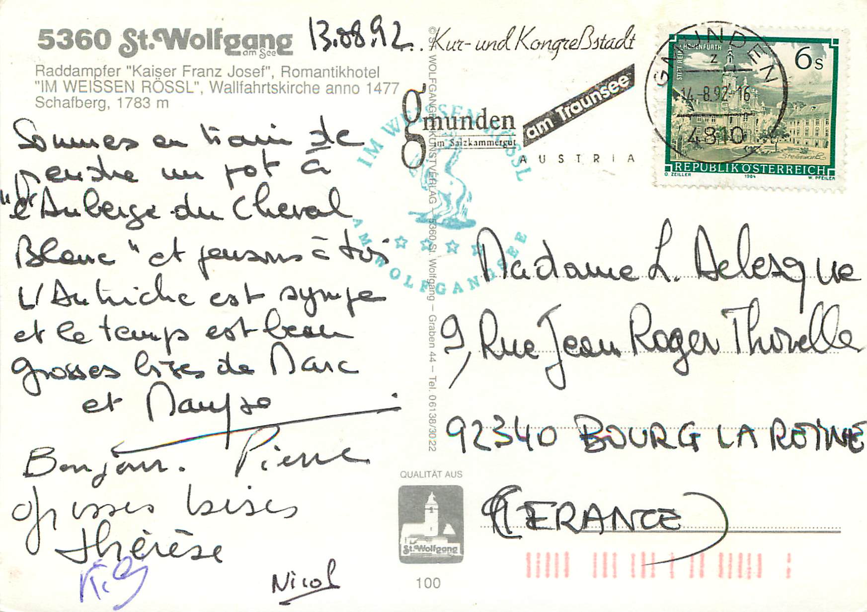 CPM St Wolfgang Kaiser franz Josef — Rückseite