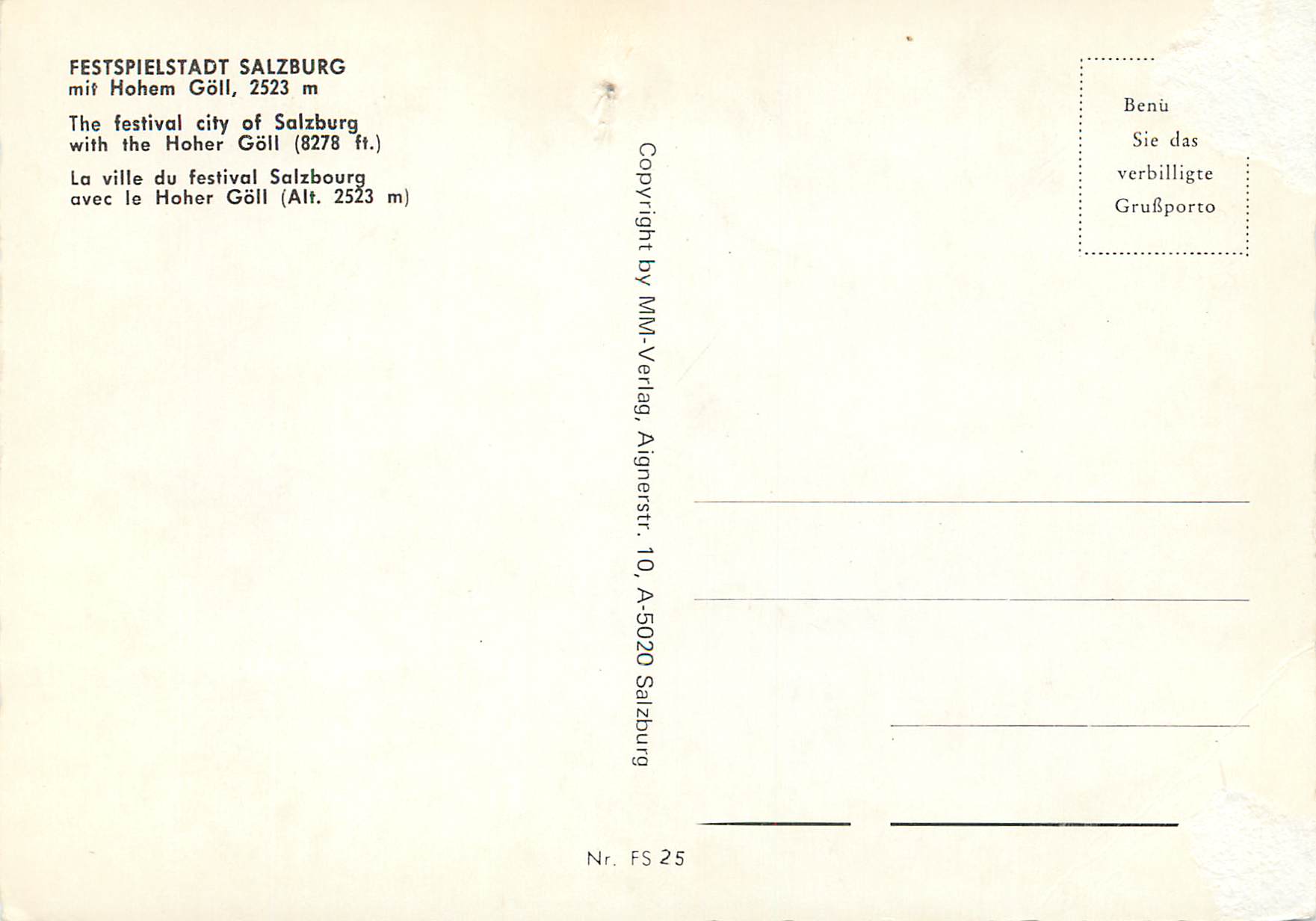 Salzbourg — ville festival — MM-Verlag, n° FS 25 — Verso