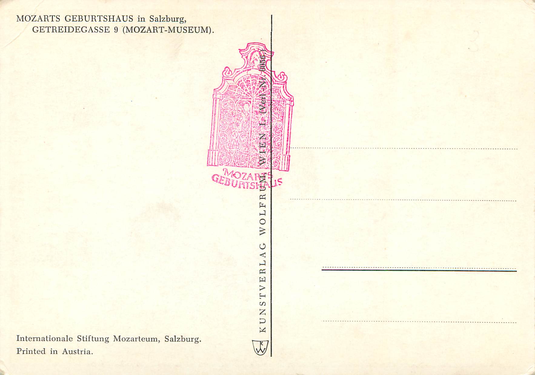 CPM Mozarts Geburtshaus in Salzburg — Rückseite