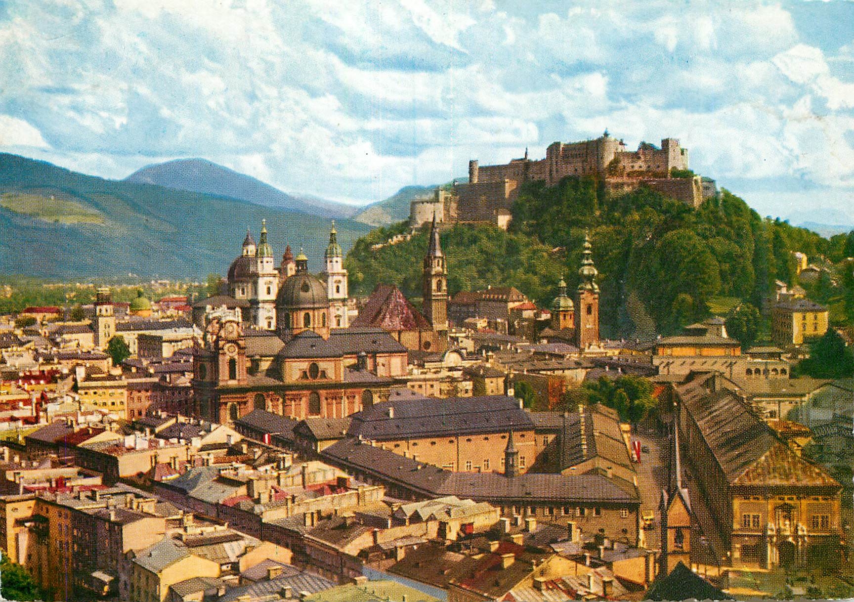 CPM Salzburg die Festspielstadt Altstadt Mit Blick Gegen Festung