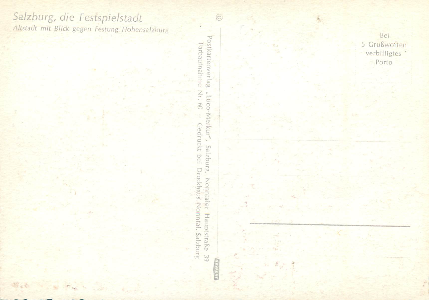 CPM Salzburg die Festspielstadt Altstadt Mit Blick Gegen Festung — Back
