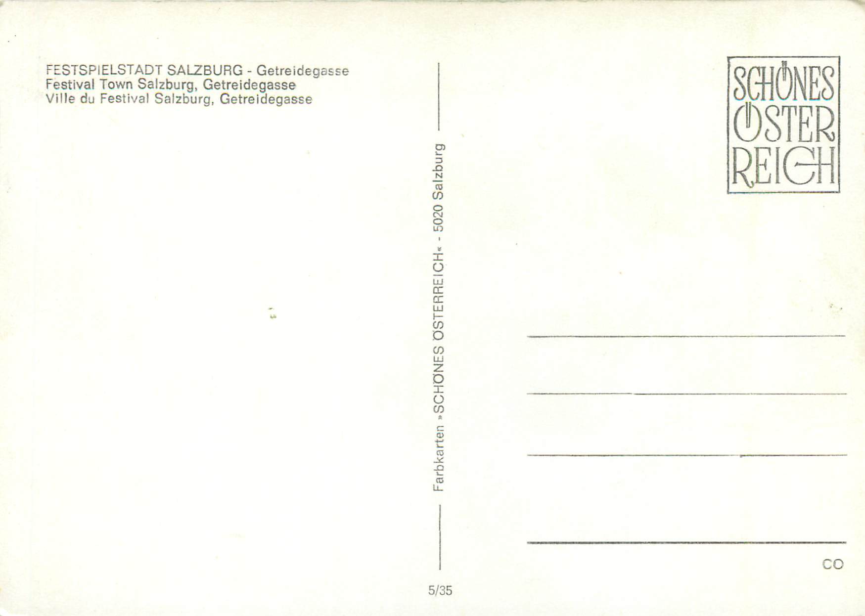 CPM Festspielstadt Salzburg Getreidegasse Ville du Festival Salzburg Getreidegasse — Rückseite