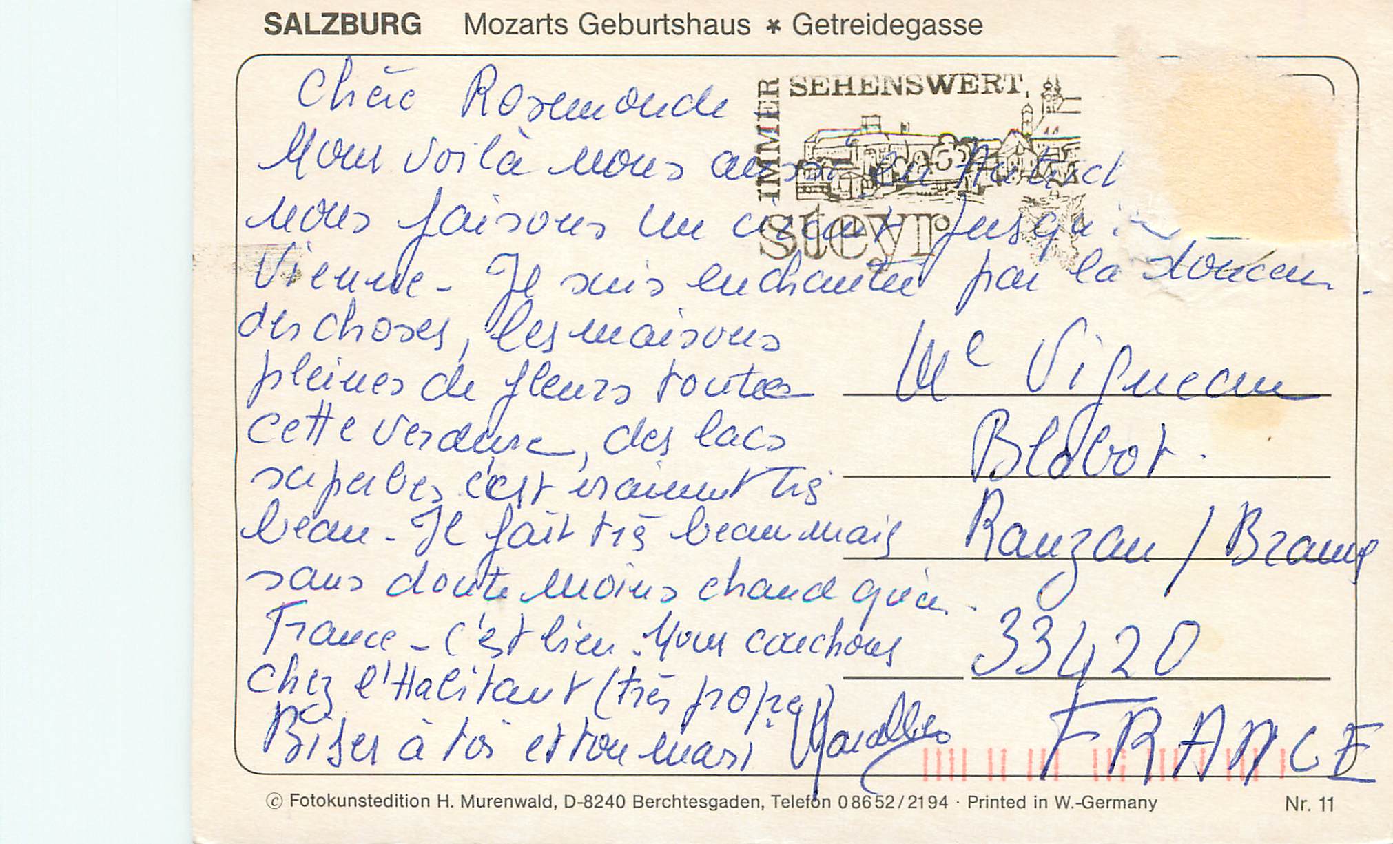CPM Salzburg Getreidegasse Mozarts Geburtshaus — Rückseite