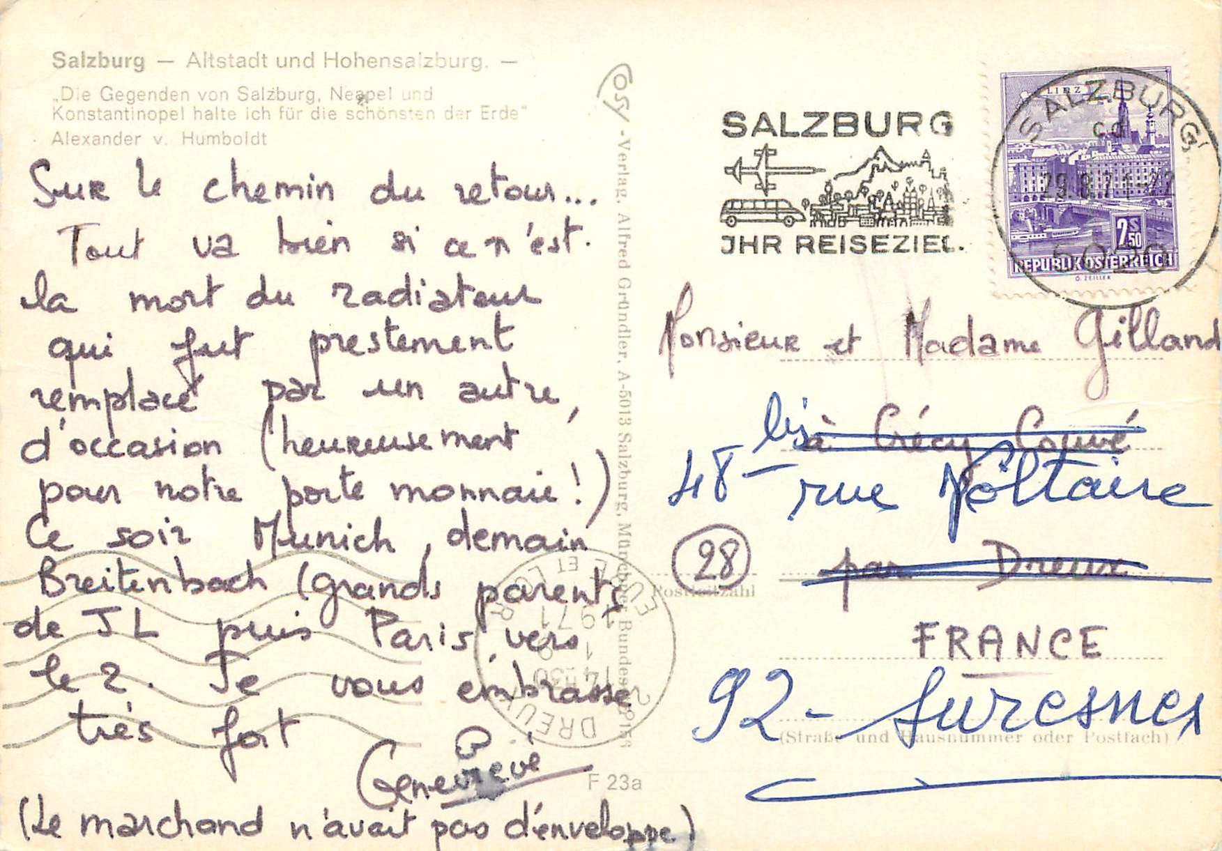 CPM Salzburg Altstadt und Hohensalzburg — Rückseite
