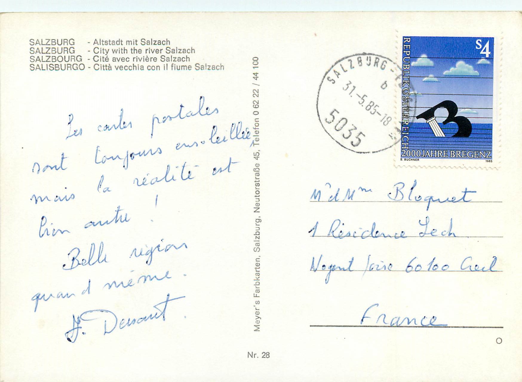CPA Salzburg Cite avec riviere Salzach — Rückseite