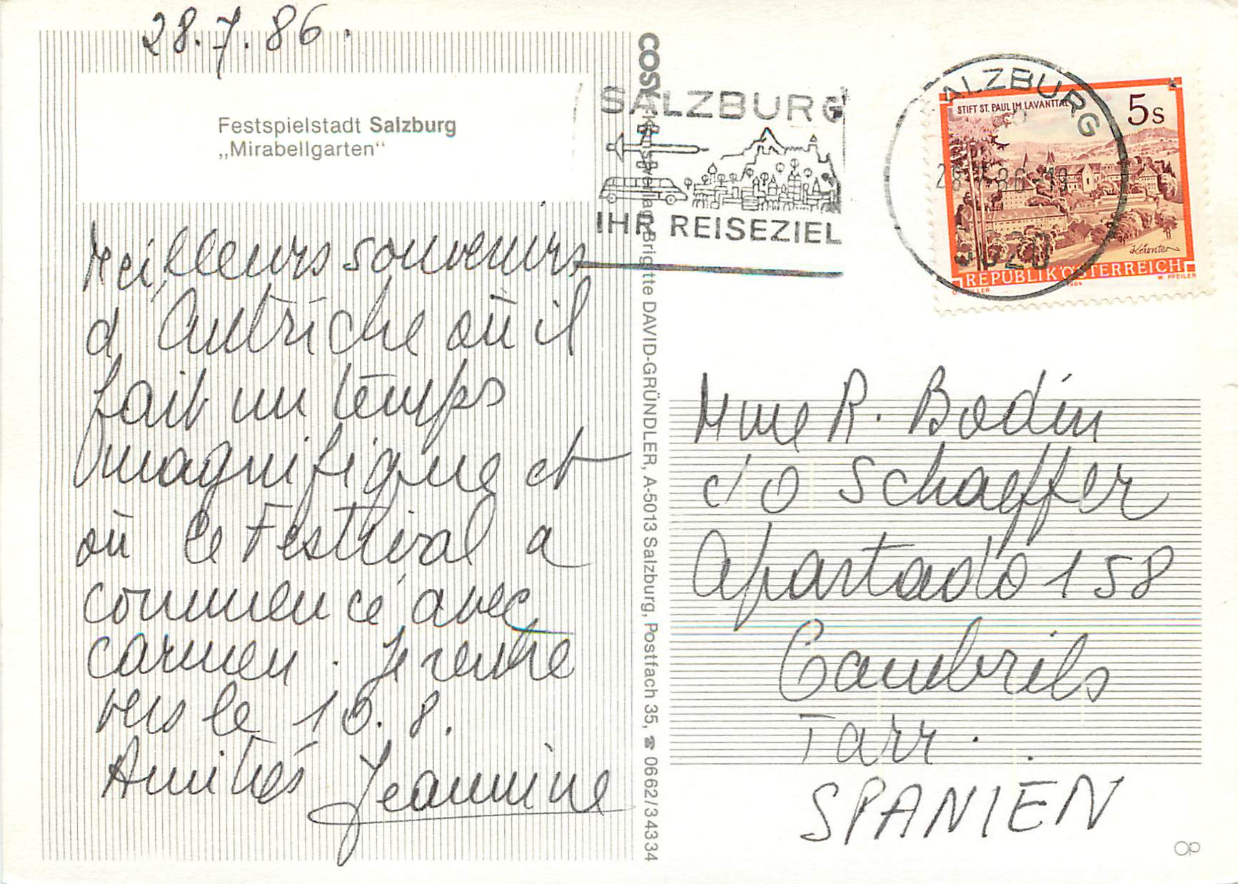 CPA Festspielstadt Salzburg Mirabellgarten — Rückseite