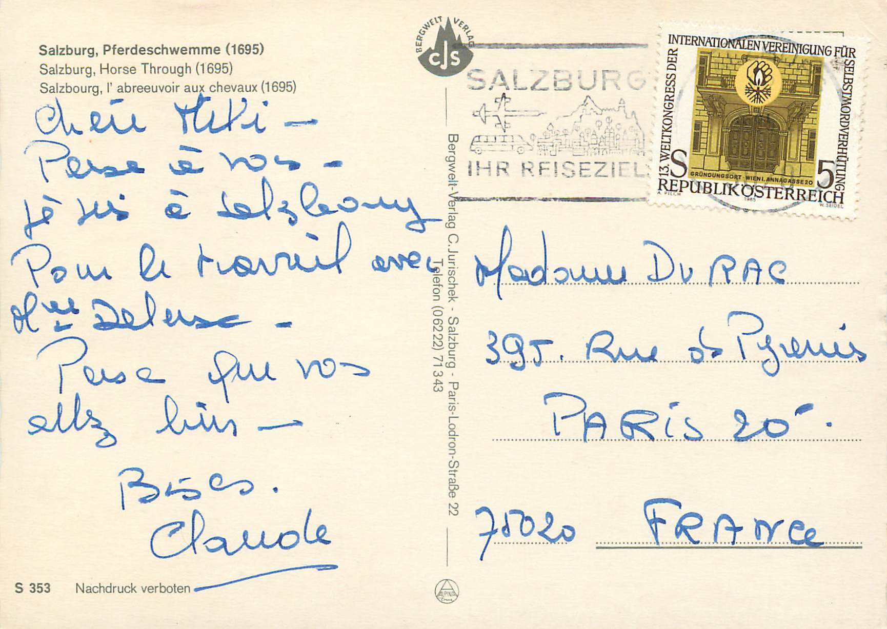 CPA Salzburg l'Abreeuvoir aux Cheveaux (1695) — Rückseite