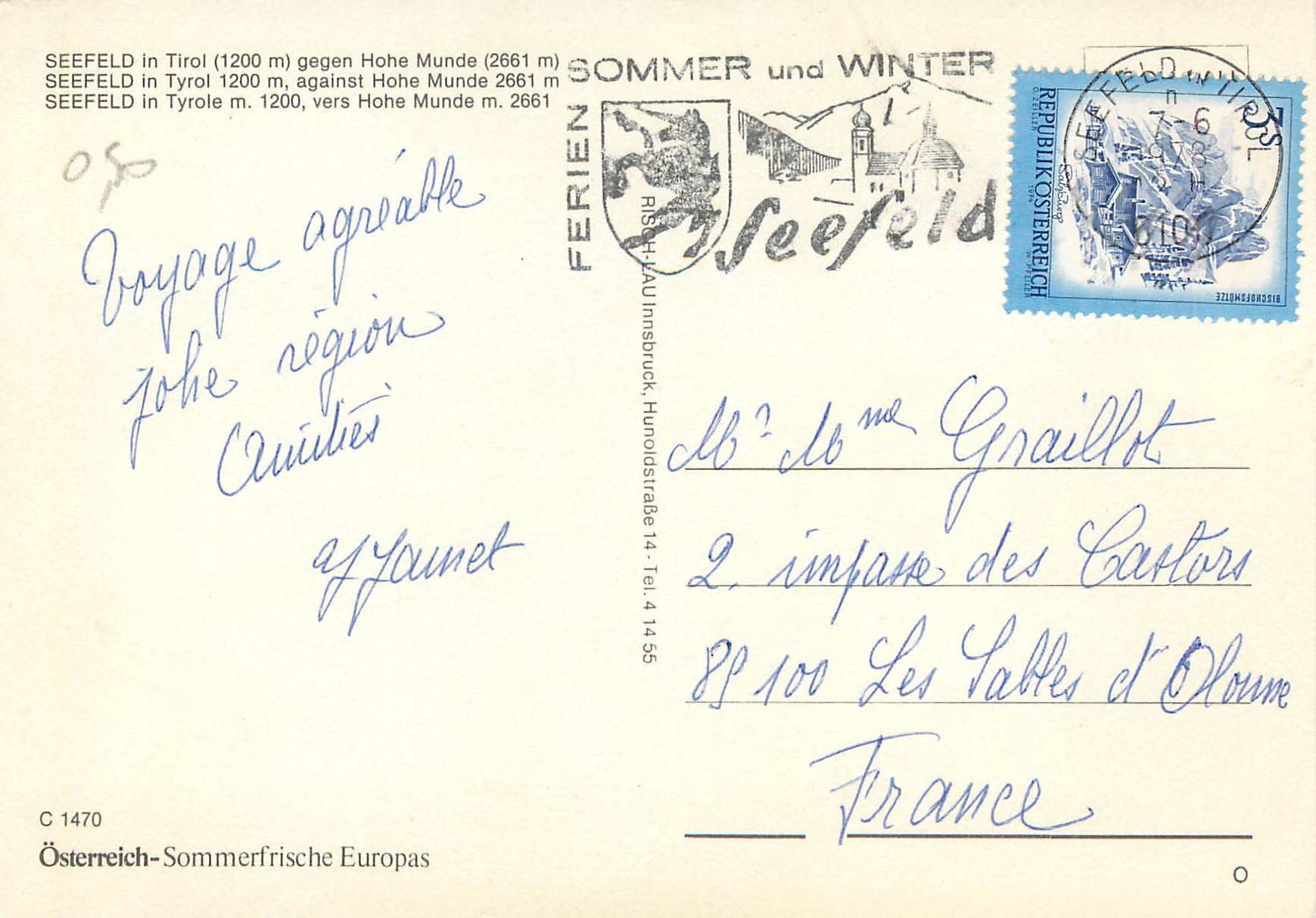 CPA Seefeld in Tyrole 1200m Vers Hohe Munde m 2661  — Rückseite
