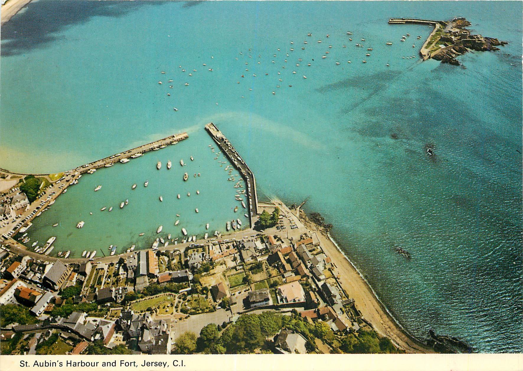 CPM St Aubin's Harbour and fort Jersey