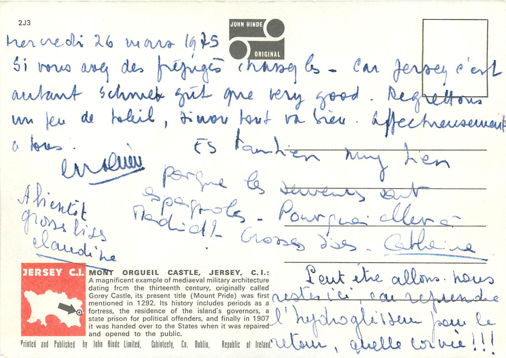 CPM Mont Orgueil Castle and Gorey Harbour Jersey CI — Rückseite