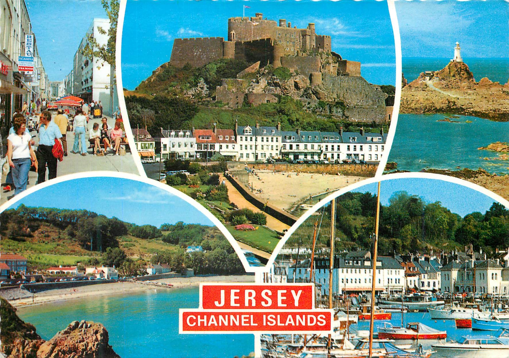 CPM Jersey Channel Islands Mont Orgueil Castle St Helier Corbiere Lighthouse Anne Port Bay St Aubin's Harbour